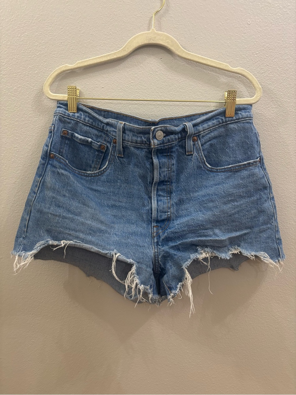 Levi Classic High-Rise Denim Cutoff Shorts - Blue button fly 31 waist